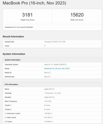 Apple M3 benchmark