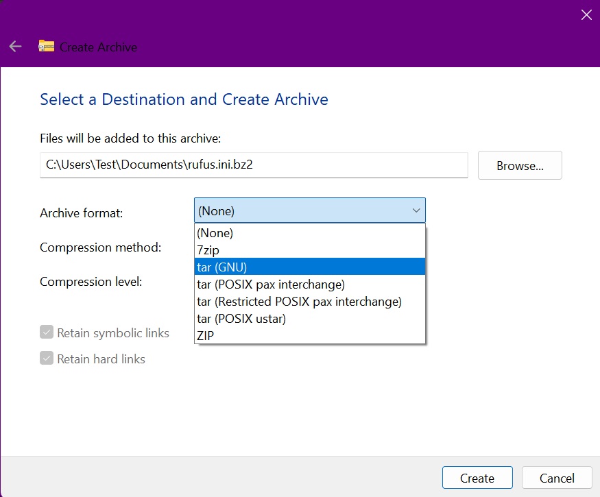 Create TAR and 7z Archives