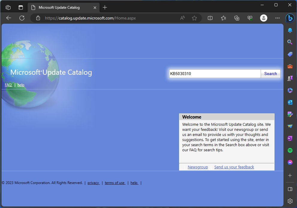 Microsoft Update Catalog on Windows 11